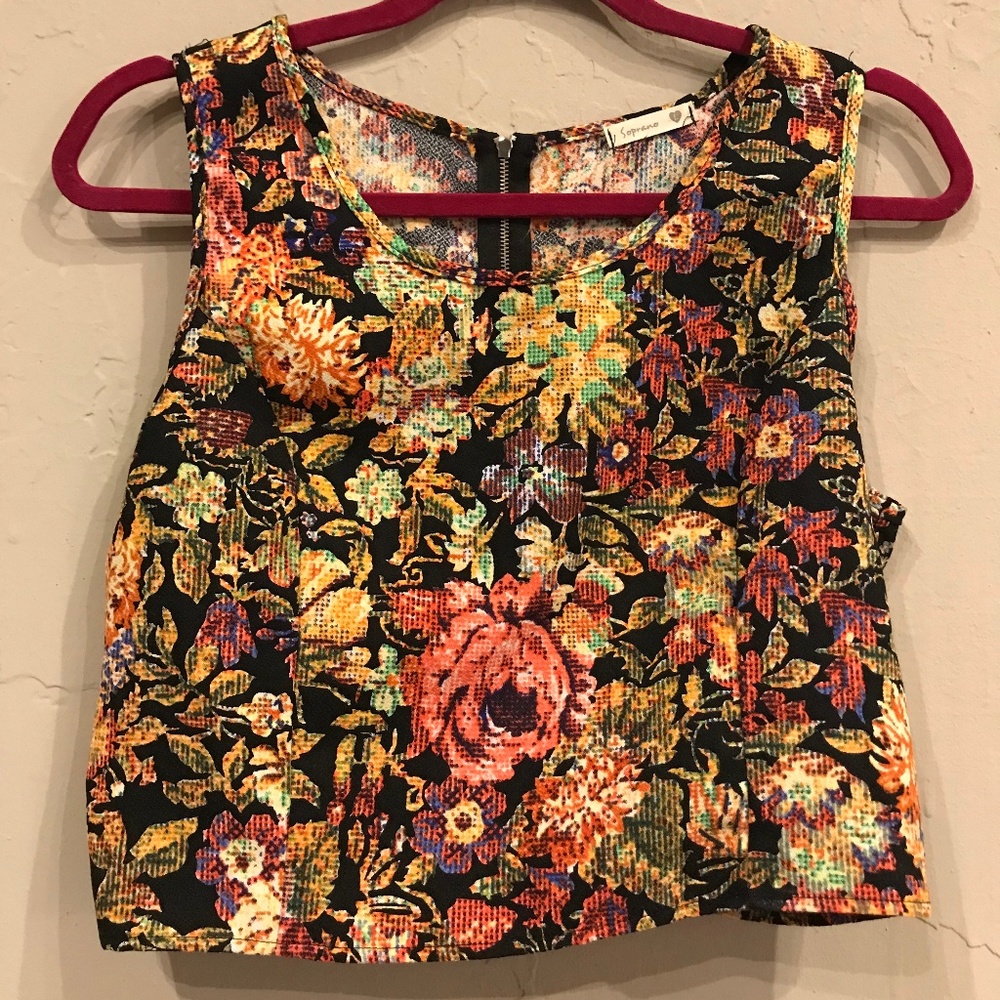 Floral Print Zippered Crop Top